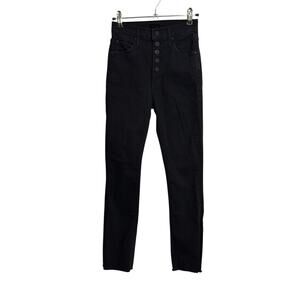 MOTHER Jeans Womens 25 Black Pixie Dazzler Skinny High Rise Ankle Fray
